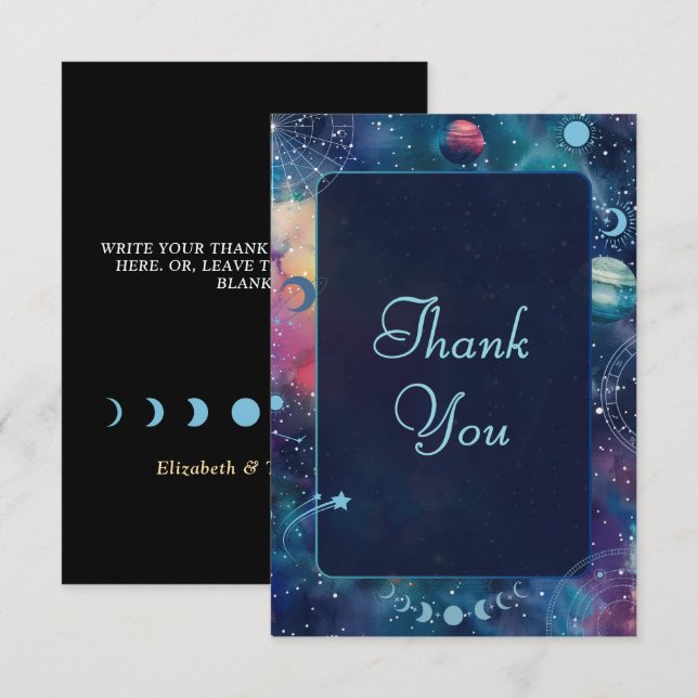 Cartão De Agradecimento casamento da meia-noite celestial (Frente/Verso)