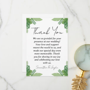 Cartão De Agradecimento casamento da praia tropical moderna obrigado carta