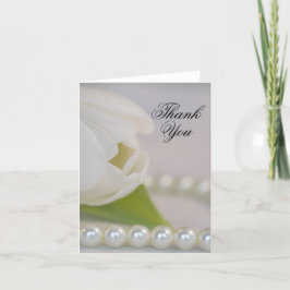 Cartão De Agradecimento Casamento da primavera com Tulipas Brancas e Pérol