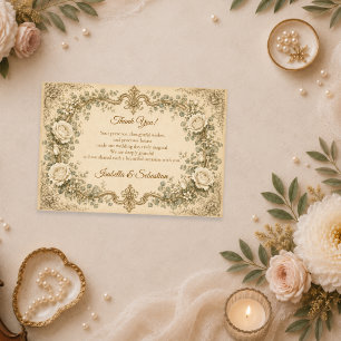 Cartão De Agradecimento Casamento da Rosa Marfim Elegante
