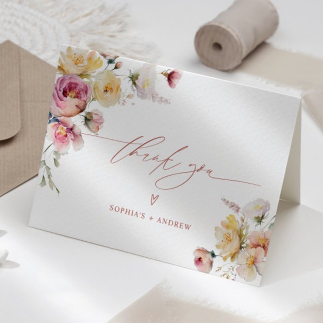 Cartão De Agradecimento Casamento das Flores de Rosa do Boho Garden (Criador carregado)