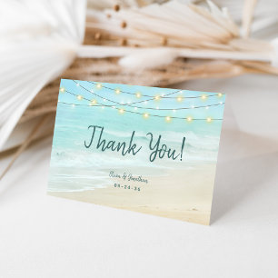 Cartão De Agradecimento Casamento das Luzes Azuis de Praia do Oceano Aqua