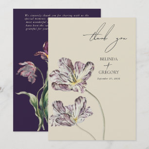 Cartão De Agradecimento Casamento das Tulipas Púrpuras Moody Watercolor