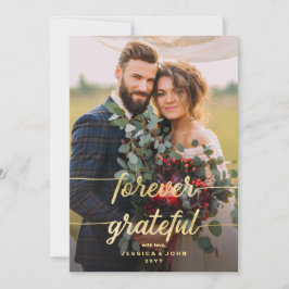 Cartão De Agradecimento Casamento de 2 Fotos em Folha Dourada Falsa para S