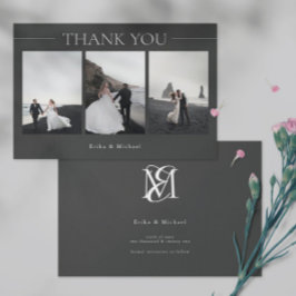 Cartão De Agradecimento Casamento de 3 Fotos Simples Moderno Minimalista