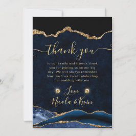 Cartão De Agradecimento Casamento de Ágata Brilhante Azul e Dourado Elegan