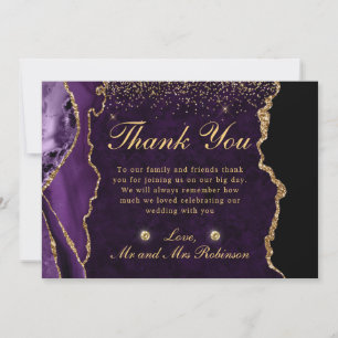Cartão De Agradecimento Casamento de Ágata Brilhante Falso Roxo e Dourado