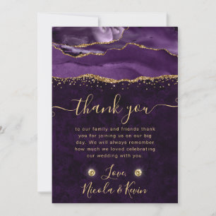 Cartão De Agradecimento Casamento de Ágata Brilhante Roxo e Dourado