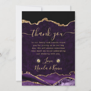 Cartão De Agradecimento Casamento de Ágata Brilhante Roxo e Dourado