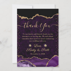 Cartão De Agradecimento Casamento de Ágata Brilhante Roxo e Dourado Falso