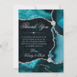 Cartão De Agradecimento Casamento de Ágata Brilhante Teal e Prata
