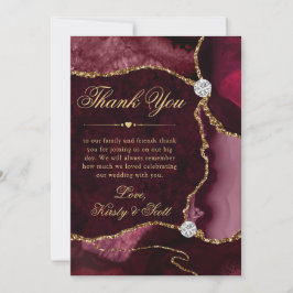 Cartão De Agradecimento Casamento de Ágata Brilhante Vermelho e Dourado