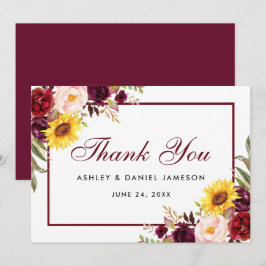 Cartão De Agradecimento Casamento de Água-Marinha Floral Burgundy