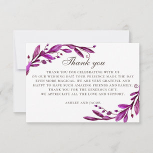 Cartão De Agradecimento Casamento de água roxa. Bbotânica lilática Elegant