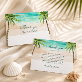 Cartão De Agradecimento Casamento de Água Tropical e Palmeiras em Aquarela