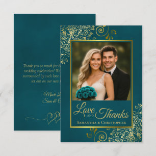Cartão De Agradecimento Casamento de Amor e Gratidão Foto e Nota Azul e Do