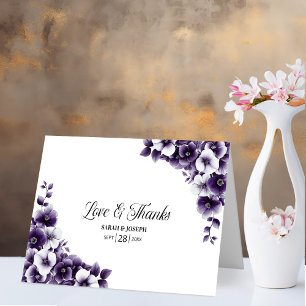 Cartão De Agradecimento Casamento de Amor Floral Roxo e Agradecimentos