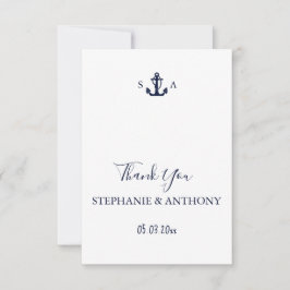 Cartão De Agradecimento Casamento de Âncora Azul Marinho Náutico Monograma