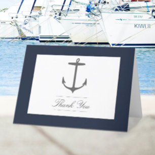 Cartão De Agradecimento Casamento de Âncora Náutica Simples Azul Marinho