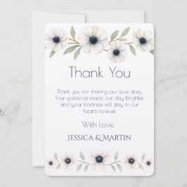Cartão De Agradecimento Casamento de Anêmona Azul com Marinho de Marfim
