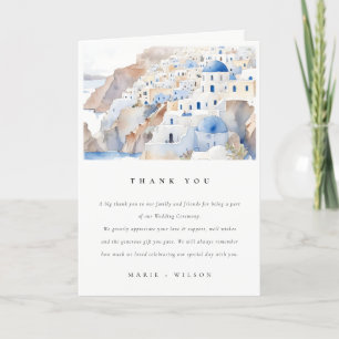 Cartão De Agradecimento Casamento de Aquarela com Grécia Chic Santorini