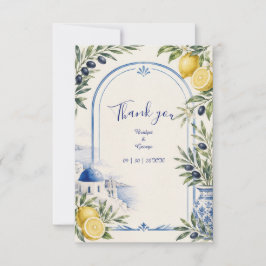Cartão De Agradecimento Casamento de Aquarela de Telha Azul Costeira de Sa