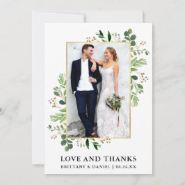 Cartão De Agradecimento Casamento de Aquarela Eucalyptus Amor e Obrigados