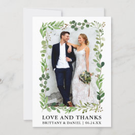 Cartão De Agradecimento Casamento de Aquarela Eucalyptus Amor e Obrigados