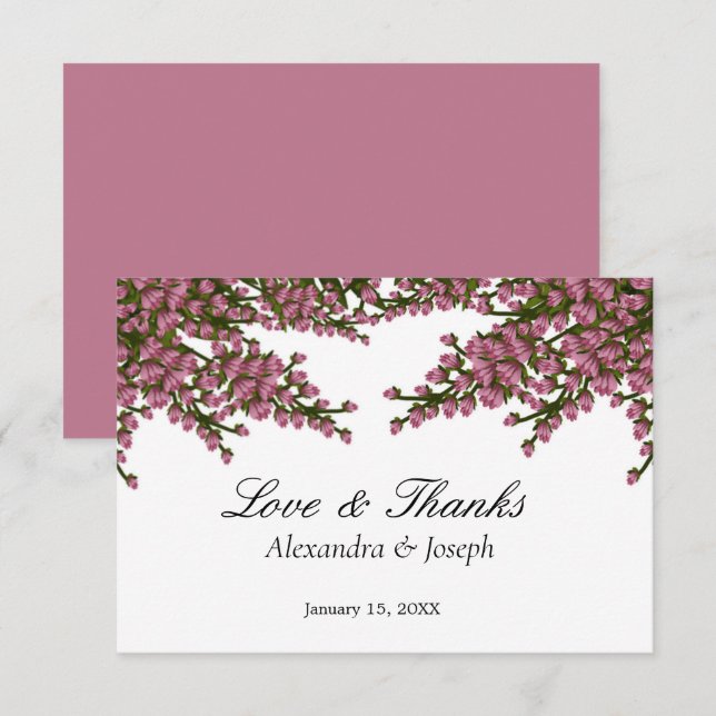 Cartão De Agradecimento Casamento de Aquarela Floral Rosa Elegante (Frente/Verso)