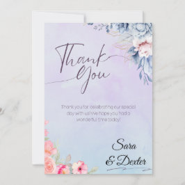 Cartão De Agradecimento Casamento de Aquarela Floral Rosa Elegante