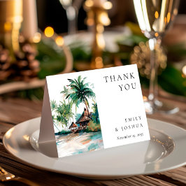 Cartão De Agradecimento Casamento de Aquarela Tropical de Praia