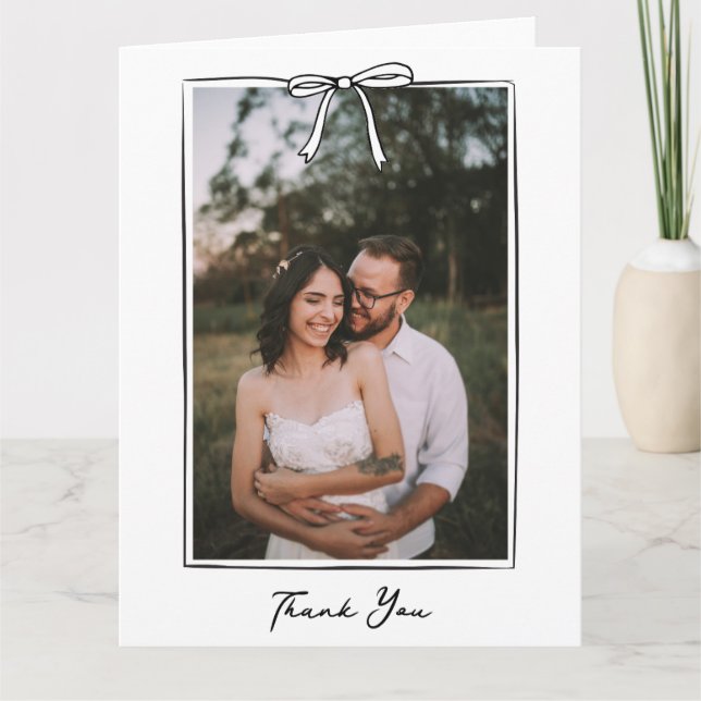 Cartão De Agradecimento Casamento de Arco com manuscrito branco (Frente)