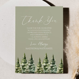 Cartão De Agradecimento Casamento de Árvore de Pinho de Neve de inverno