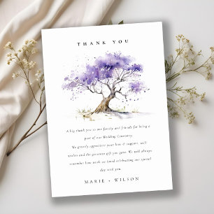 Cartão De Agradecimento Casamento de Árvore Lilac Watercolor Jacaranda
