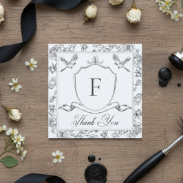 Cartão De Agradecimento Casamento de aves e crest da Chinoiserie Negra Ele