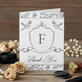 Cartão De Agradecimento Casamento de aves e crest da Chinoiserie Negra Ele