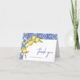 Cartão De Agradecimento Casamento de Azulejos Azuis de Limões do Mediterrâ