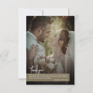 Cartão De Agradecimento Casamento de Banner de Foto Marrom Elegante