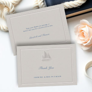 Cartão De Agradecimento Casamento de Barco à Vela Náutico Costeiro Elegant