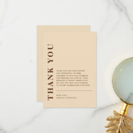 Cartão De Agradecimento Casamento de bege claro com código QR moderno míni