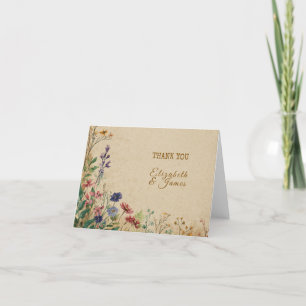 Cartão De Agradecimento Casamento de Beige Border Rustic Boho Wildflower