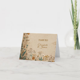 Cartão De Agradecimento Casamento de Beige Border Rustic Boho Wildflower