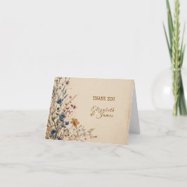Cartão De Agradecimento Casamento de Beige Border Rustic Boho Wildflower