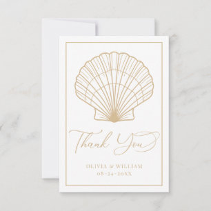 Cartão De Agradecimento Casamento de Beige em Seashell de Praia Elegante
