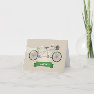 Cartão De Agradecimento Casamento de Bicicleta Faux Linen Green Tandem Obr