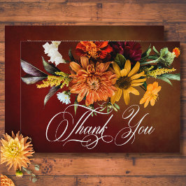 Cartão De Agradecimento Casamento de Blur Floral Sunset no Verão Escuro