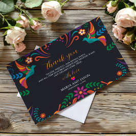 Cartão De Agradecimento Casamento de Boda, Colorida Floral Negra Mexicana