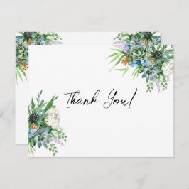 Cartão De Agradecimento Casamento de Boho com Buquê Floral Suculente de Wa