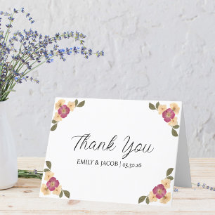 Cartão De Agradecimento Casamento de Boho Garden com Flores Selvagens Pres