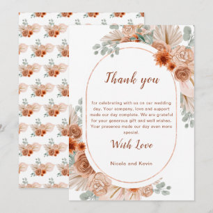 Cartão De Agradecimento Casamento de Boho Terracotta com Grama das Pampas